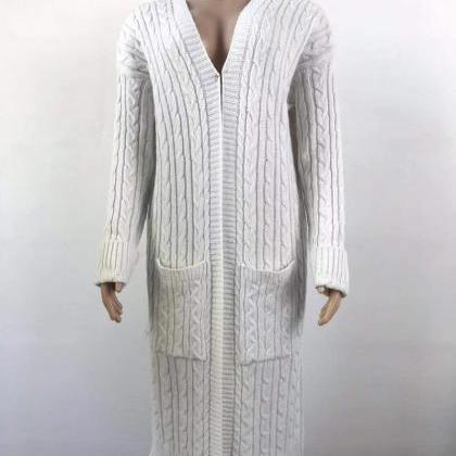 White Cable Knitted Warm Sweater Cardigan