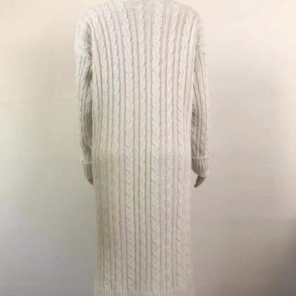 White Cable Knitted Warm Sweater Cardigan