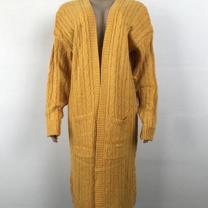 Yellow Cable Knitted Warm Sweater Cardigan