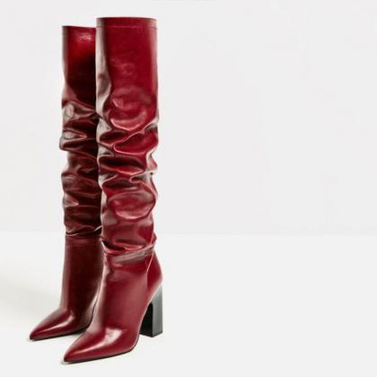 Sexy Pointed Toe Chunky Heel Over Knee Boots