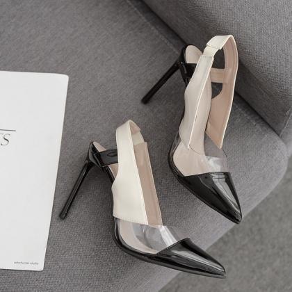 Sexy Pu Color Block Pointed Toe Pumps