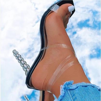 Summer Pvc Square Toe High Heel Buckle Sandals