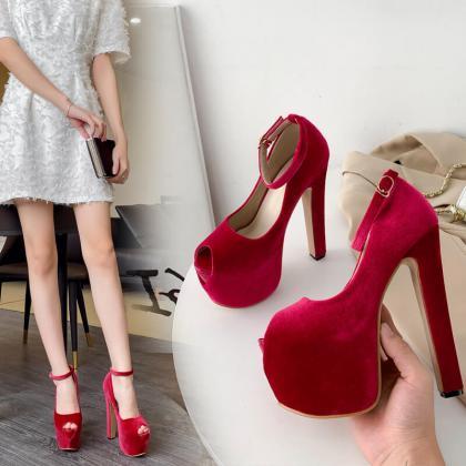 Sexy Platform Suede Peep Toe High Heels on Luulla