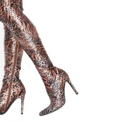 Leopard Party Stretch Print Point Toe Zipper Over..