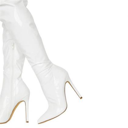 Patent Leather Point Toe High Heel Over Knee Boots