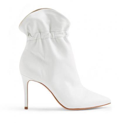 White Fashion Pu Plian Point Toe High Heel Ankle..
