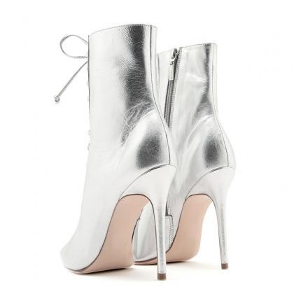 Silver Party Pu Point Toe Strap High Heel Ankle..