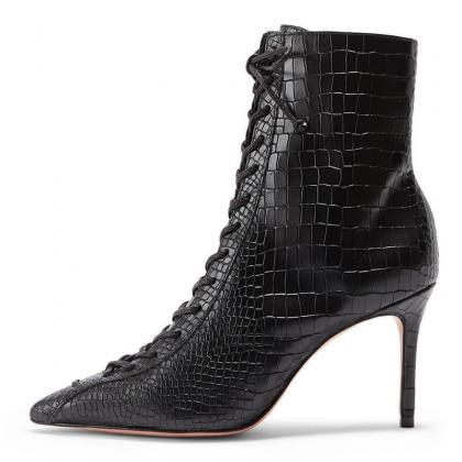 Sexy Pu Snakeskin Point Toe Strap High Heel Ankle..