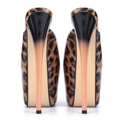 Leopard Fashion Pu Peep Toe Leopard Platform Mule..