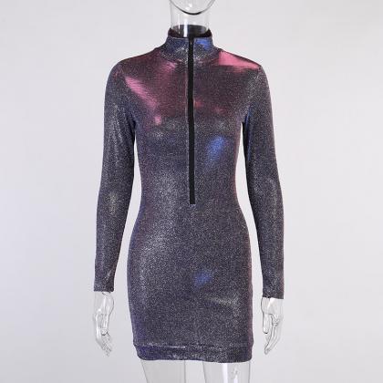 Sexy Long Sleeve Star Chart Party Half Open Collar..