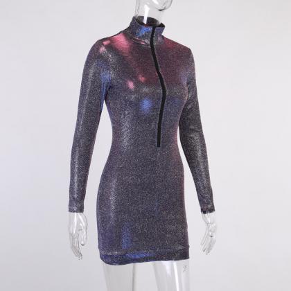 Sexy Long Sleeve Star Chart Party Half Open Collar..