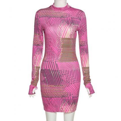 Sexy Long Sleeve Bodycon Print Dress