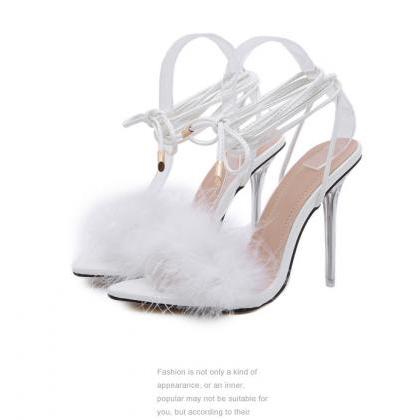 Transparent High Heel Feather Strapped Sandals
