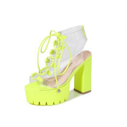 Candy Transparent Pvc Thick Heel Boots-fluorescent..
