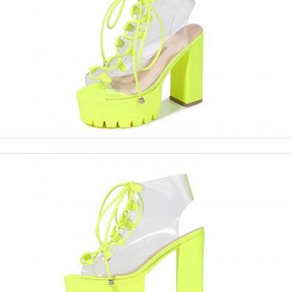 Candy Transparent Pvc Thick Heel Boots-fluorescent..