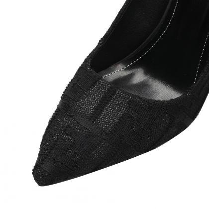 Plaid Metal Stiletto Party Shoes-black