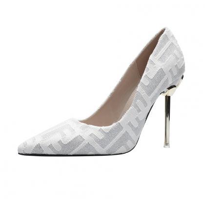 Plaid Metal Stiletto Party Shoes-silvery