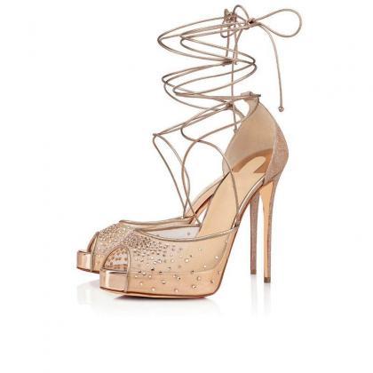 Mesh Drill Cross Strapping Sandals-golden