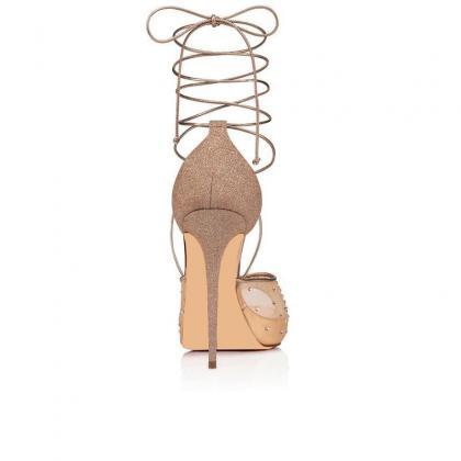 Mesh Drill Cross Strapping Sandals-golden