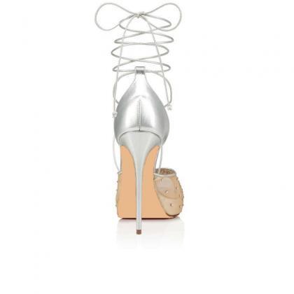 Mesh Drill Cross Strapping Sandals-silvery