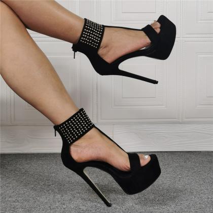 Black Rivet High Heel Fashion Sandals