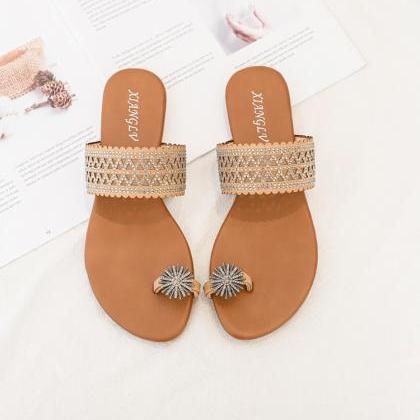 Bohemian Seaside Roman Diamond Sandals-apricot