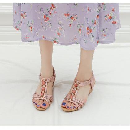 Seaside Roman Wedge Heel Sandals-pink