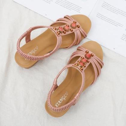 Seaside Roman Wedge Heel Sandals-pink