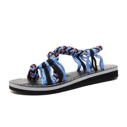 Braided Rope Beach Sandals-blue