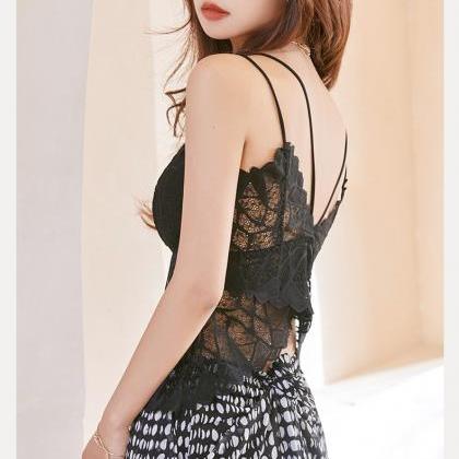 Thin Style Sexy Lace Suspender Vest With Chest..
