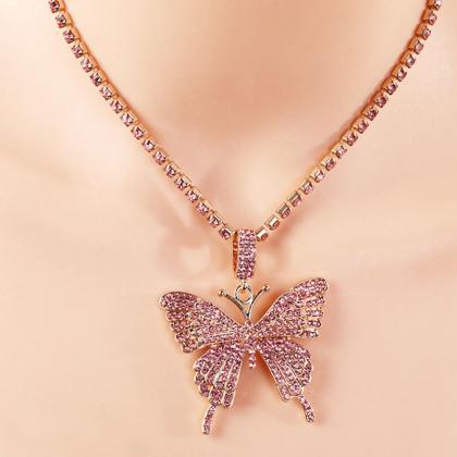 Hip Hop Diamond Butterfly Necklace-1