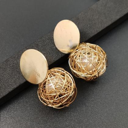 Retro Geometric Earrings Simple Woven Round Ball..