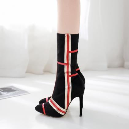 Color Matching Fashion Suede Thin High Heel Medium..