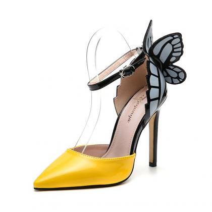 Pointed Hollow Butterfly Sandals Thin Heel Super..