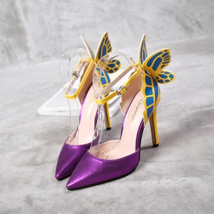 Pointed Hollow Butterfly Sandals Thin Heel Super..