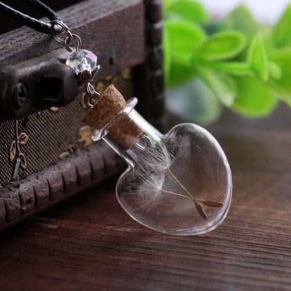 Handmade Diy Glass Bottle Necklace Dandelion Plant..