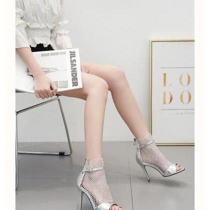 Silvery Fish Mouth Open Toe Banquet High-heeled..