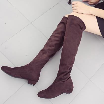 Brown Autumn And Winter High Knee Flat Boots