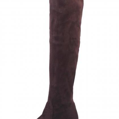 Brown Autumn And Winter High Knee Flat Boots