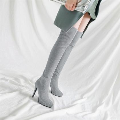 Silvery Elastic Pointed Large Suede..