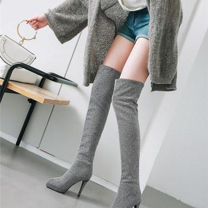 Gray Elastic Pointed Large Suede Wo..
