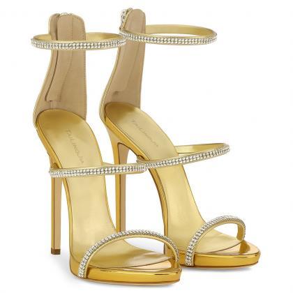 Golden Drill Stiletto Sandals Dinner Shoes