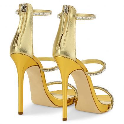 Golden Drill Stiletto Sandals Dinner Shoes