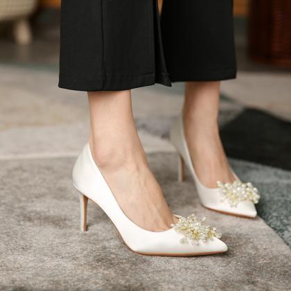 White Pearl Stilettos Wedding Shoes