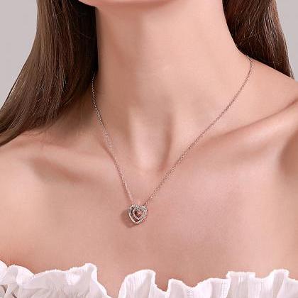 Double Love Necklace Full Diamond Hollow Crystal..