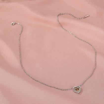 Double Love Necklace Full Diamond Hollow Crystal..