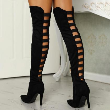 Lace Up Hollow Out Stiletto Heel Po..