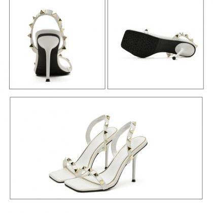 Square Head Rivet High-heeled Sandals