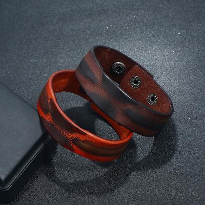 Simple Retro Leather Bracelet Two Piece Set