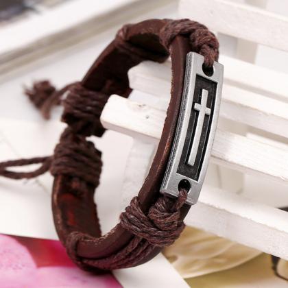 Woven Cowhide Bracelet Simple Pull Adjustment..